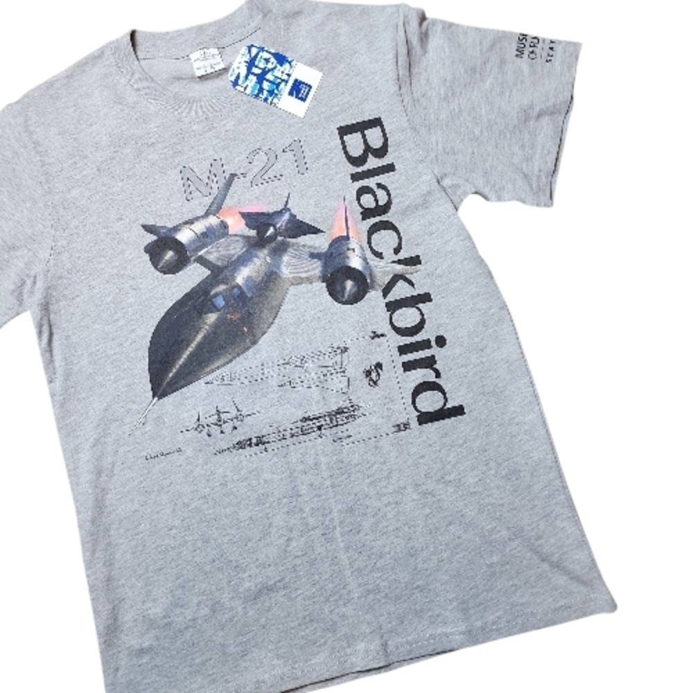 AUTHENTIC TEE SHIRT COMPANY | Blackbird M-21 Grey Youth Cotton Graphic Tee | L - Picture 1 of 6